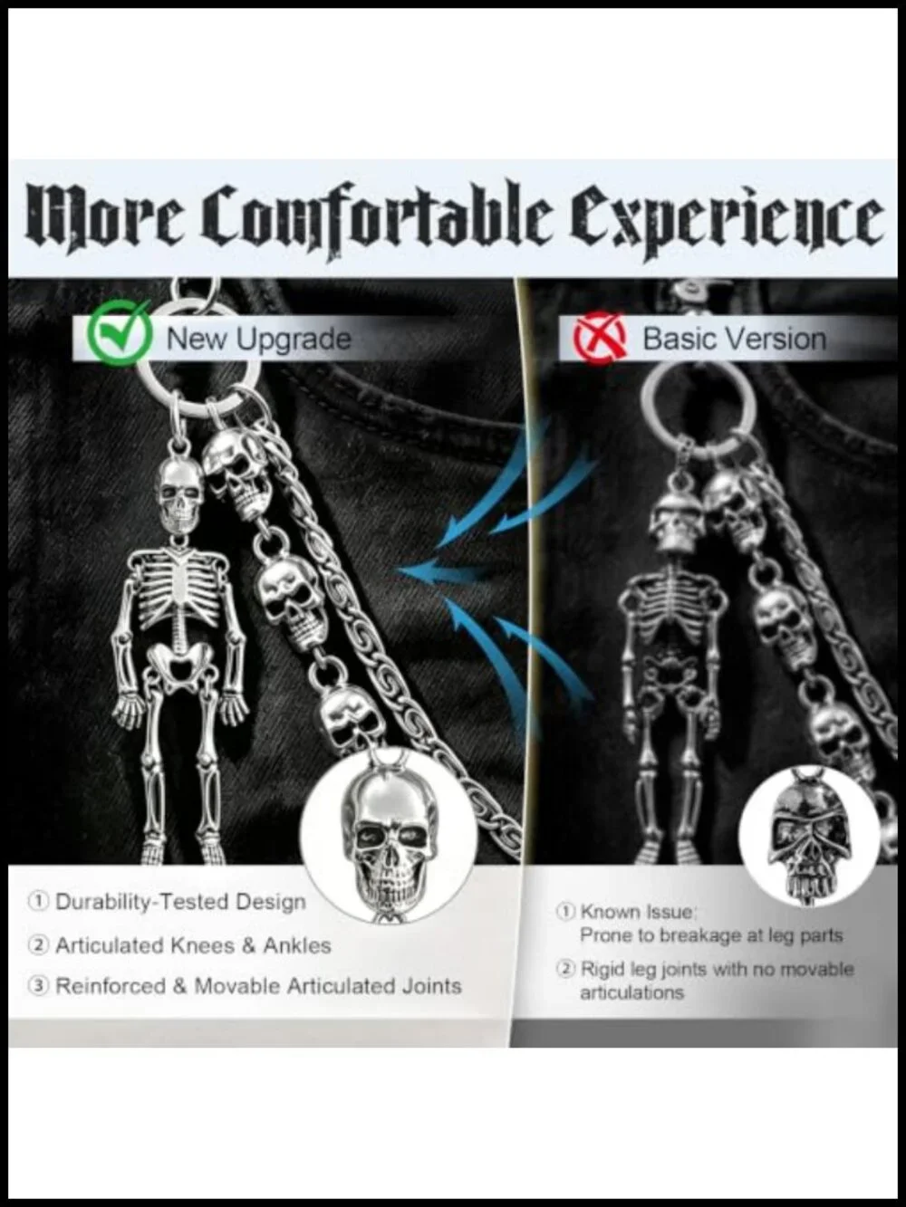 Nickel-Plated Metal Skull Wallet Chain 61.5cm Punk Biker Jean Chain